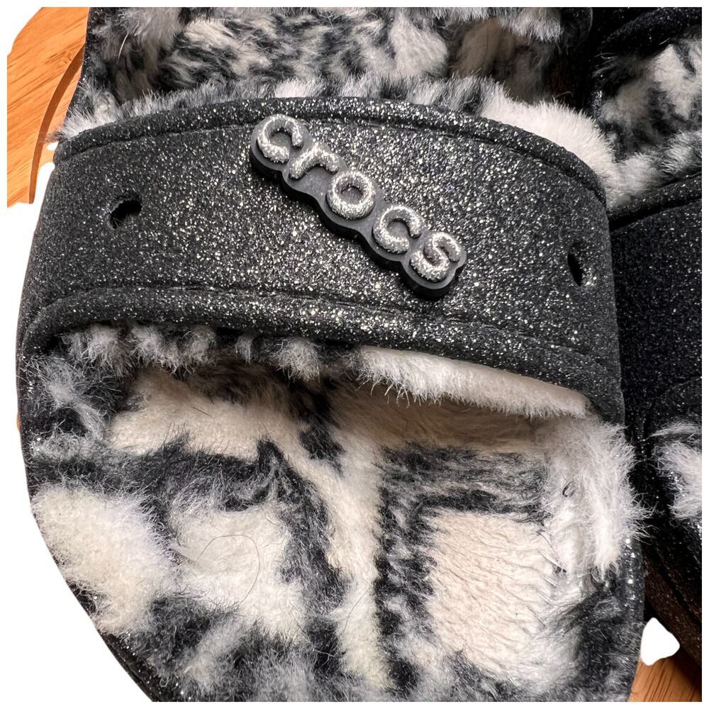 CROCS Classic Cozzzy Disco Glitter Sandal Men 13 Comfort Zebra Fur Lining 208074 - Picture 9 of 15